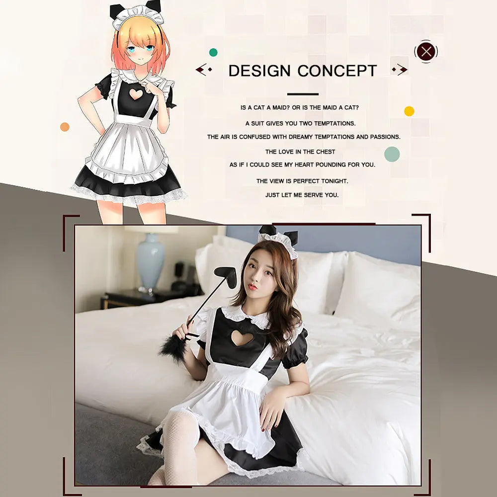 Cat Maid Cosplay Costume Keyhole Mesh Babydoll Nightwear Set Blesssafe