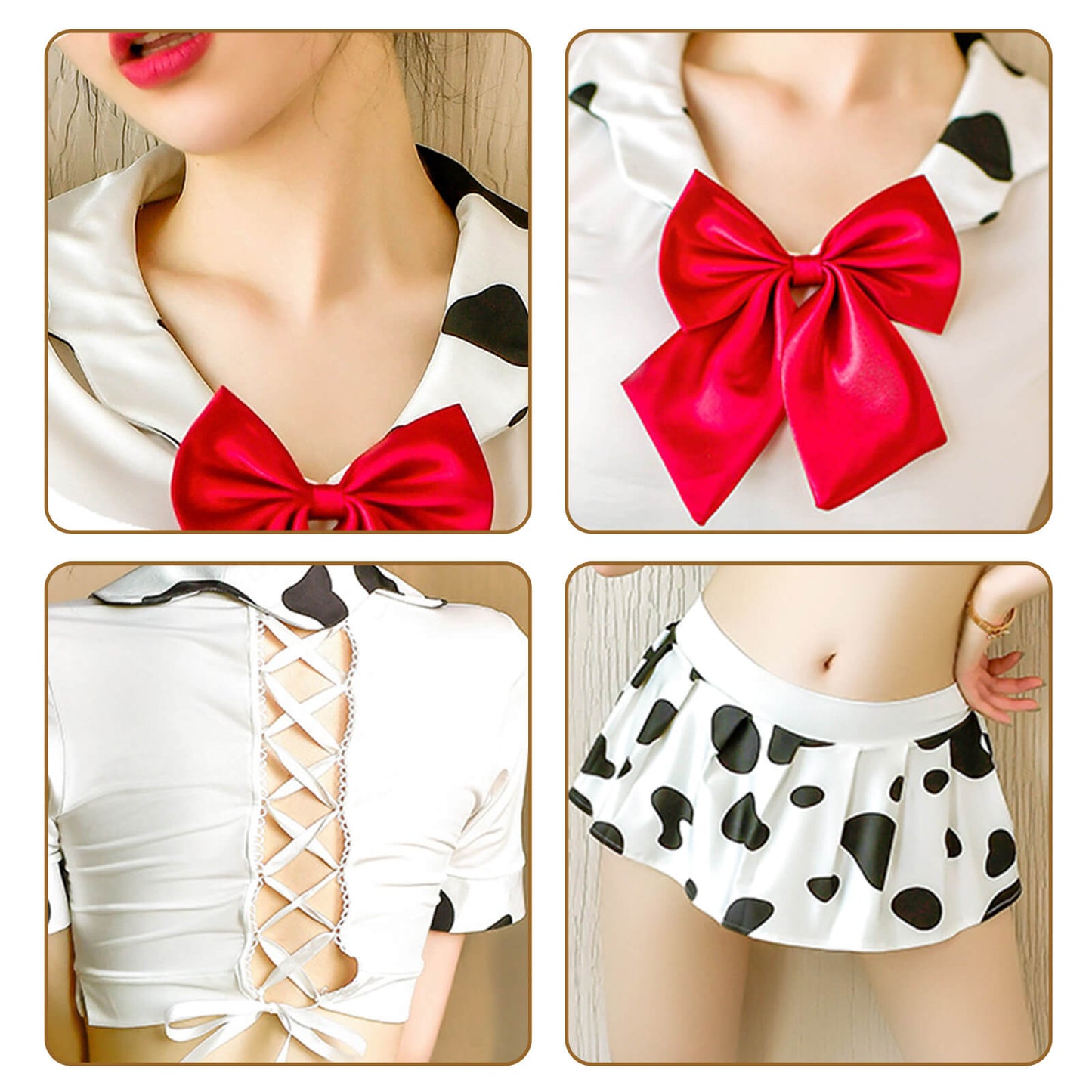 Sexy Adult Cow Costume Sweet Cow Print Schoolgirl Lingerie Japanese Lolita Anime Outfit Blesssafe