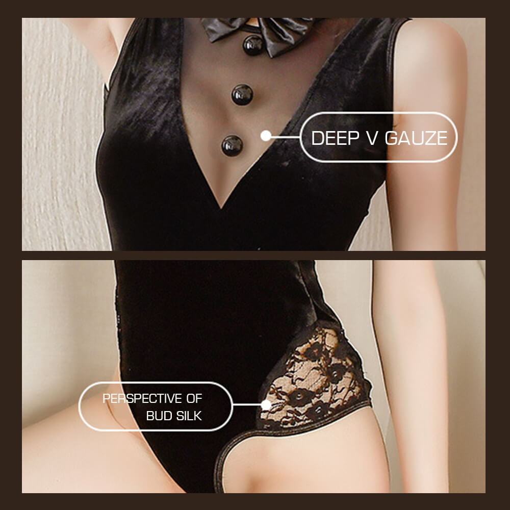 Sexy Ainme Lingerie Bunny Cosplay Velvet Deep V Jumpsuit Costume blesssafe