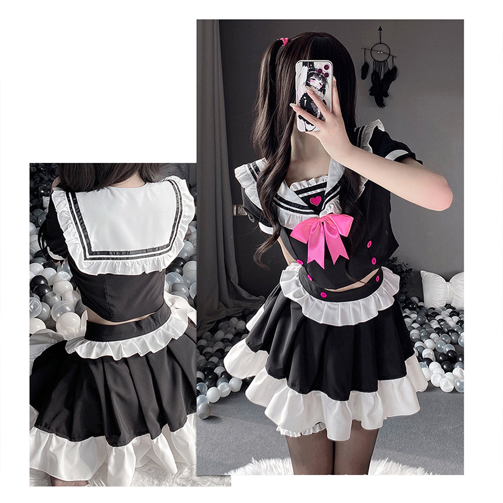 Classic Japanese Anime Maid Lolita Lace Top and Skirt Uniform Set Blesssafe