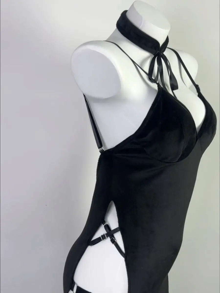 Velvet Gothic Chinese Style Dress - Dark Alternative Qipao Outfit Blesssafe
