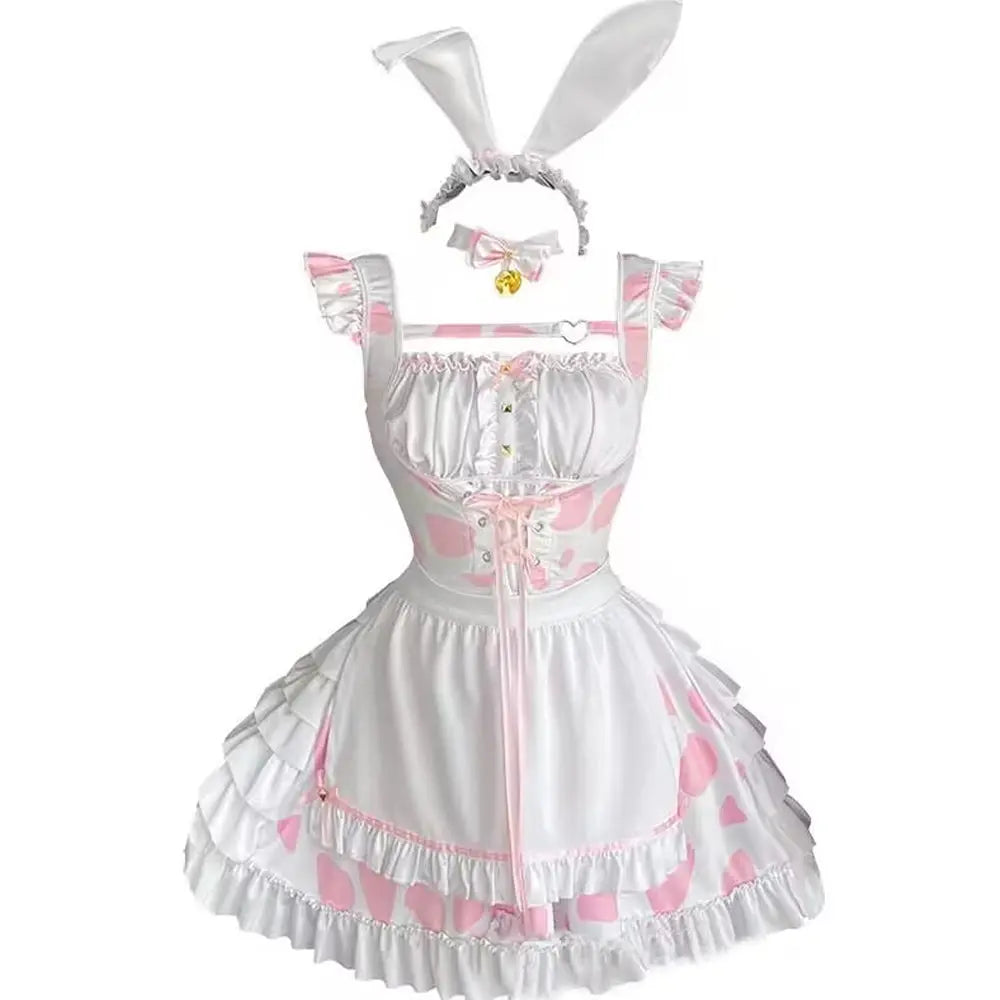 Sweet Lolita Cow Cosplay Maid Lingerie Outfit Set Blesssafe
