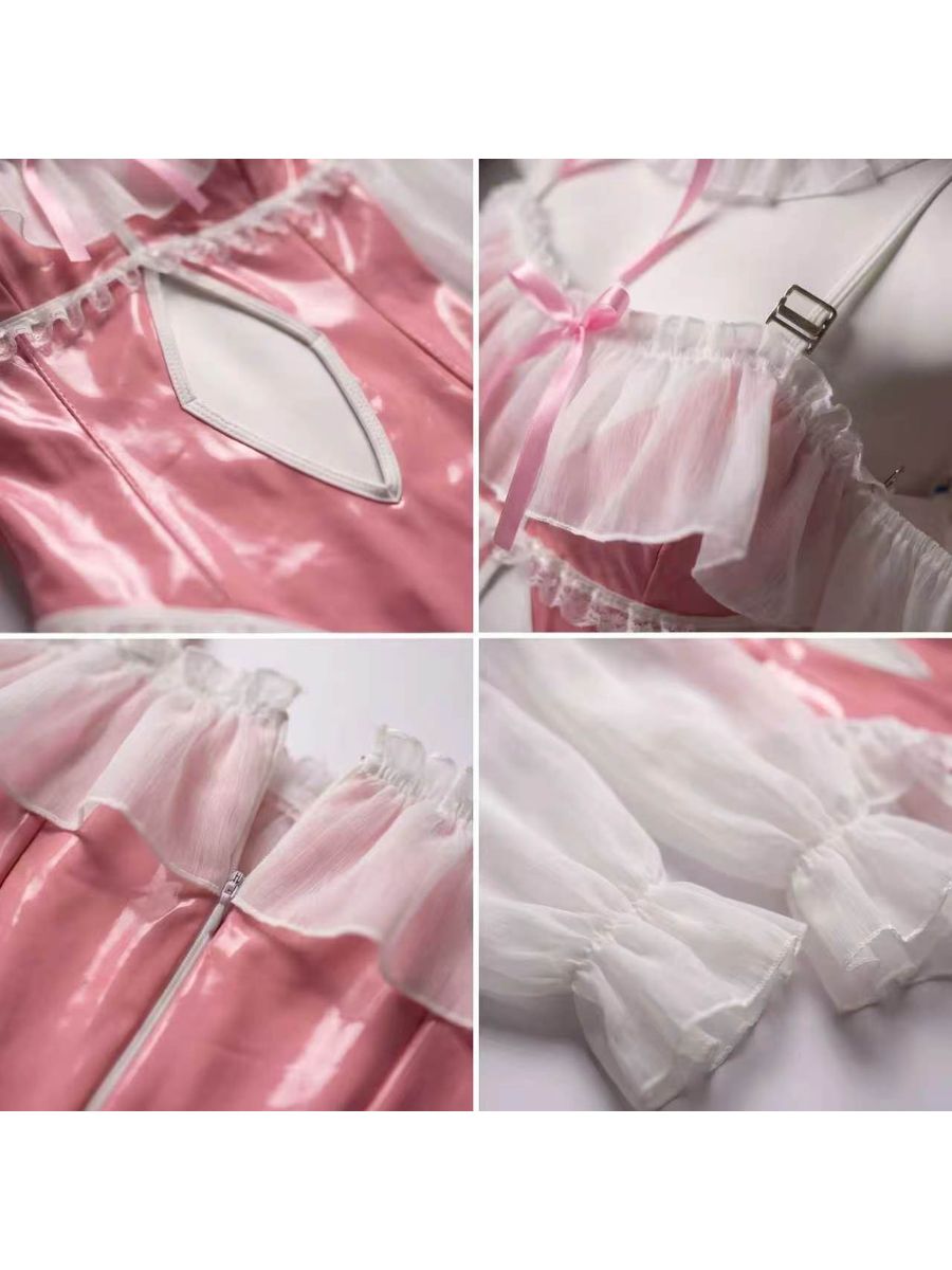 Anime PU Leather Bunny Bodysuit - Wet Look Senpai Cosplay Outfit blesssafe