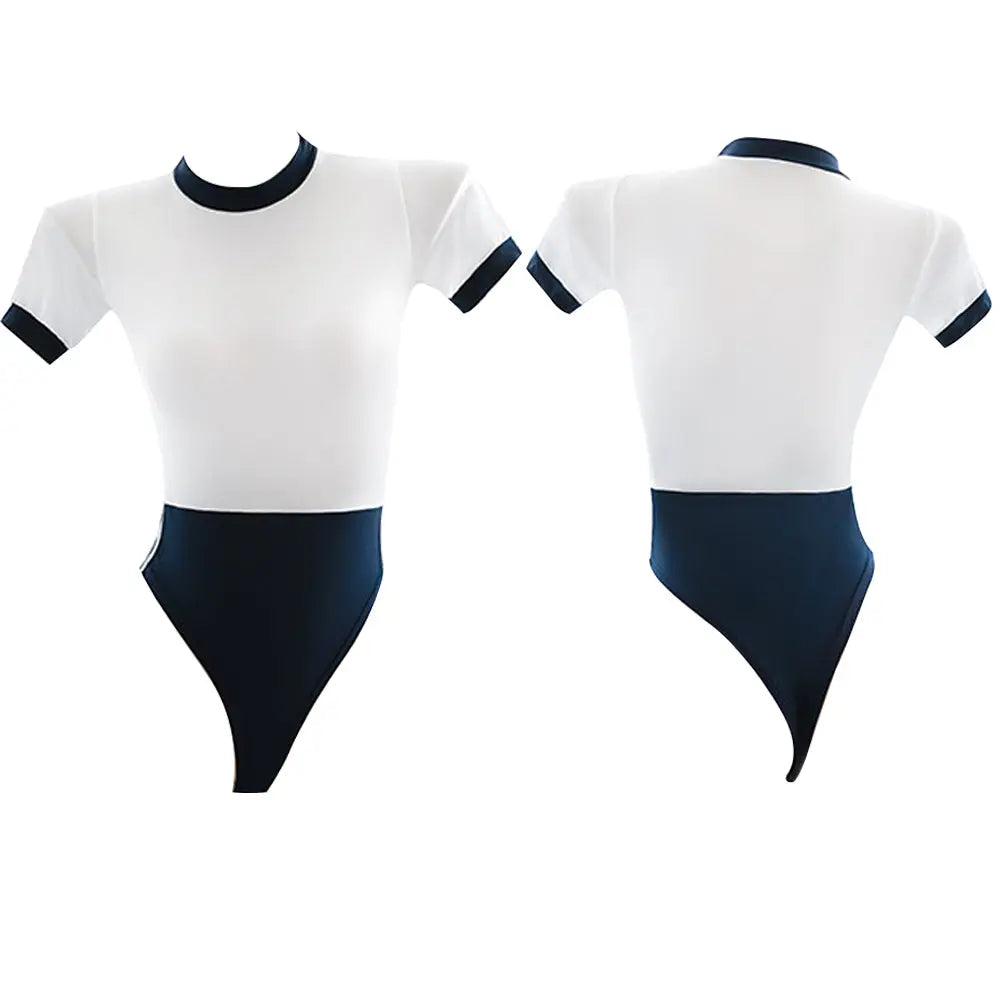 Two Tone Snap Crotch Sporty Bodysuit - Japanese Anime Gym Leotard Blesssafe