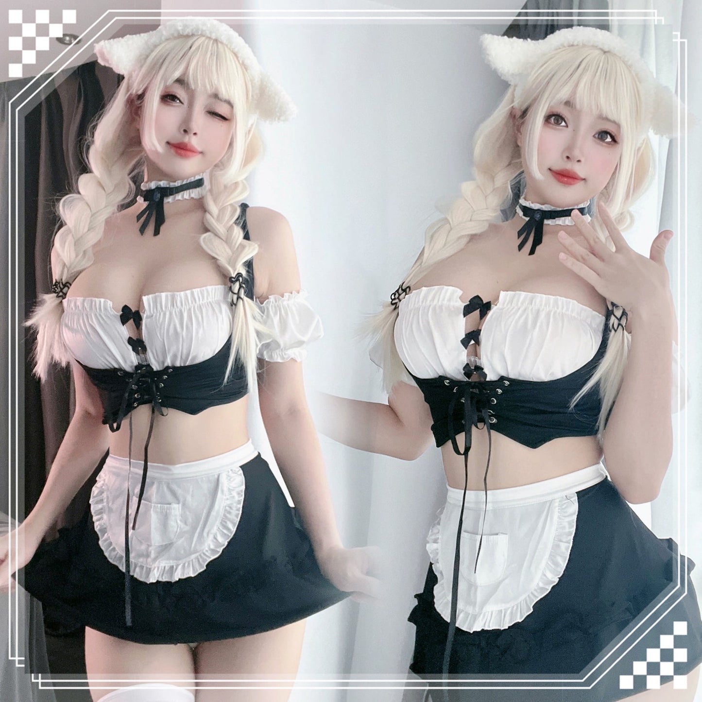 Sexy Anime Maid Cosplay 3-Piece Apron Lingerie Set Blesssafe
