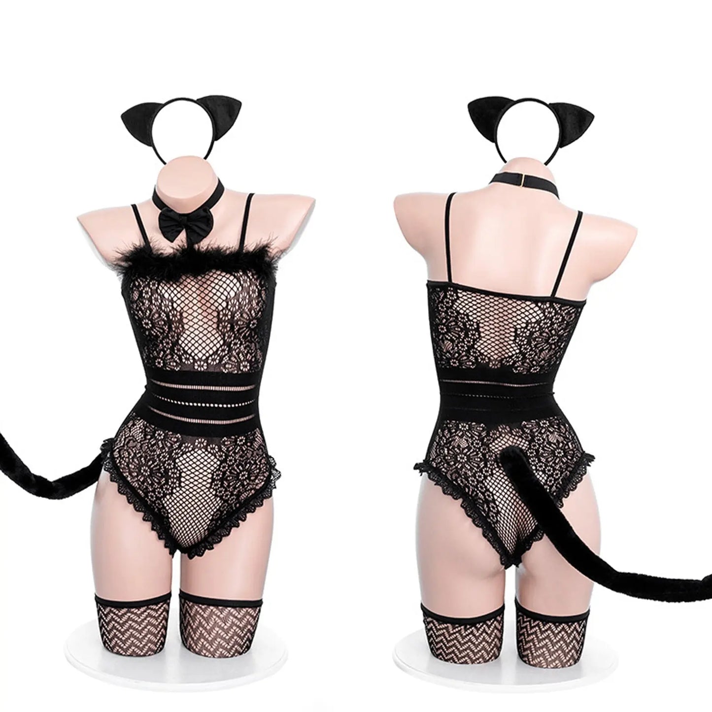 Neko Girl Anime Cat Cosplay Black Fishnet Teddy Bodysuit blesssafe