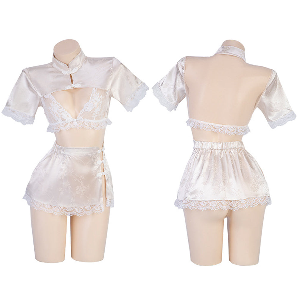 Blesssafe Sexy Cheongsam Cosplay Lingerie 2 Piece Side Slit Mini Skirt Set Chinese Qipao Costume Blesssafe