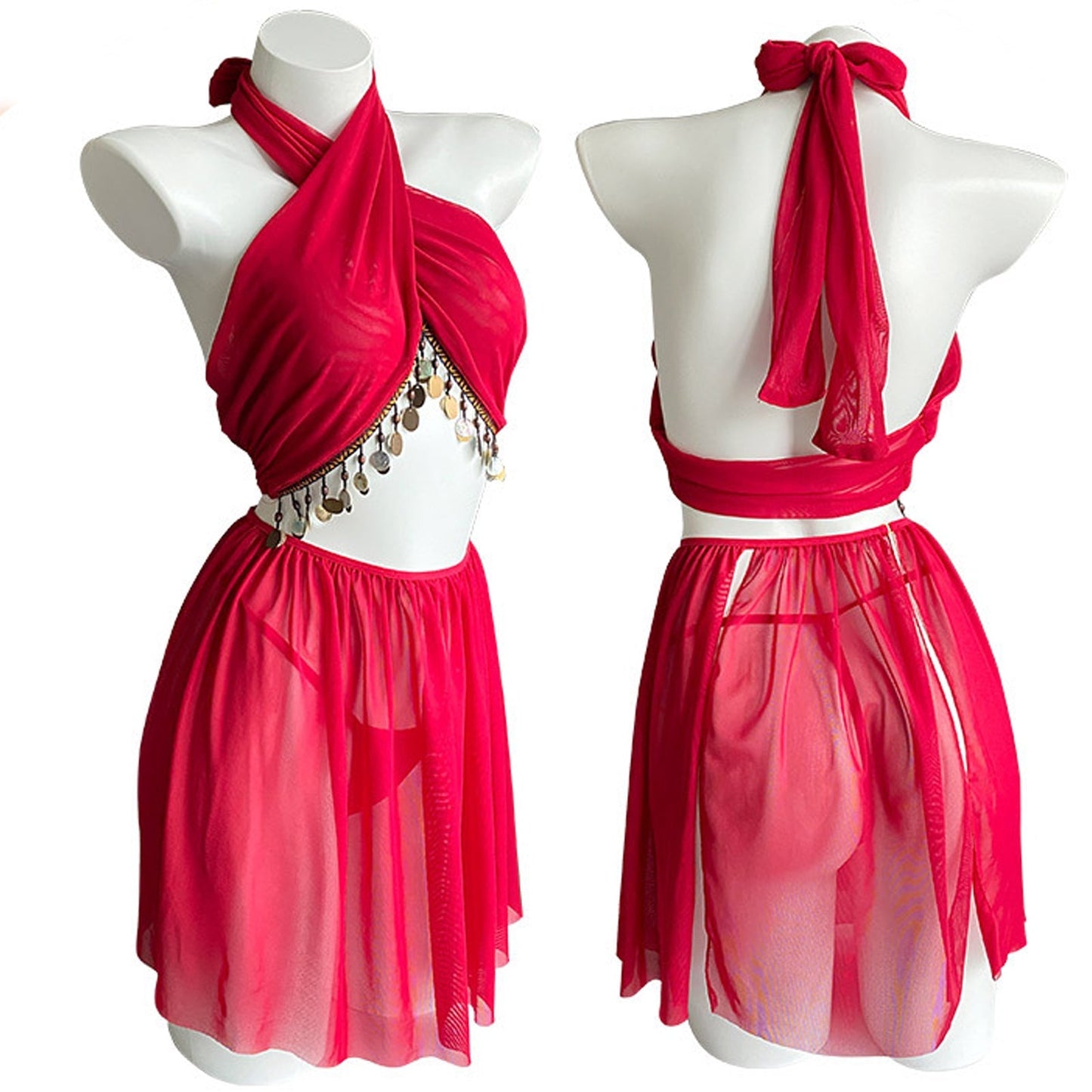 Sexy Exotic Lingerie Set Criss Cross Halter Crop Top and Slit Mini Skirt Lingerie Set Blesssafe
