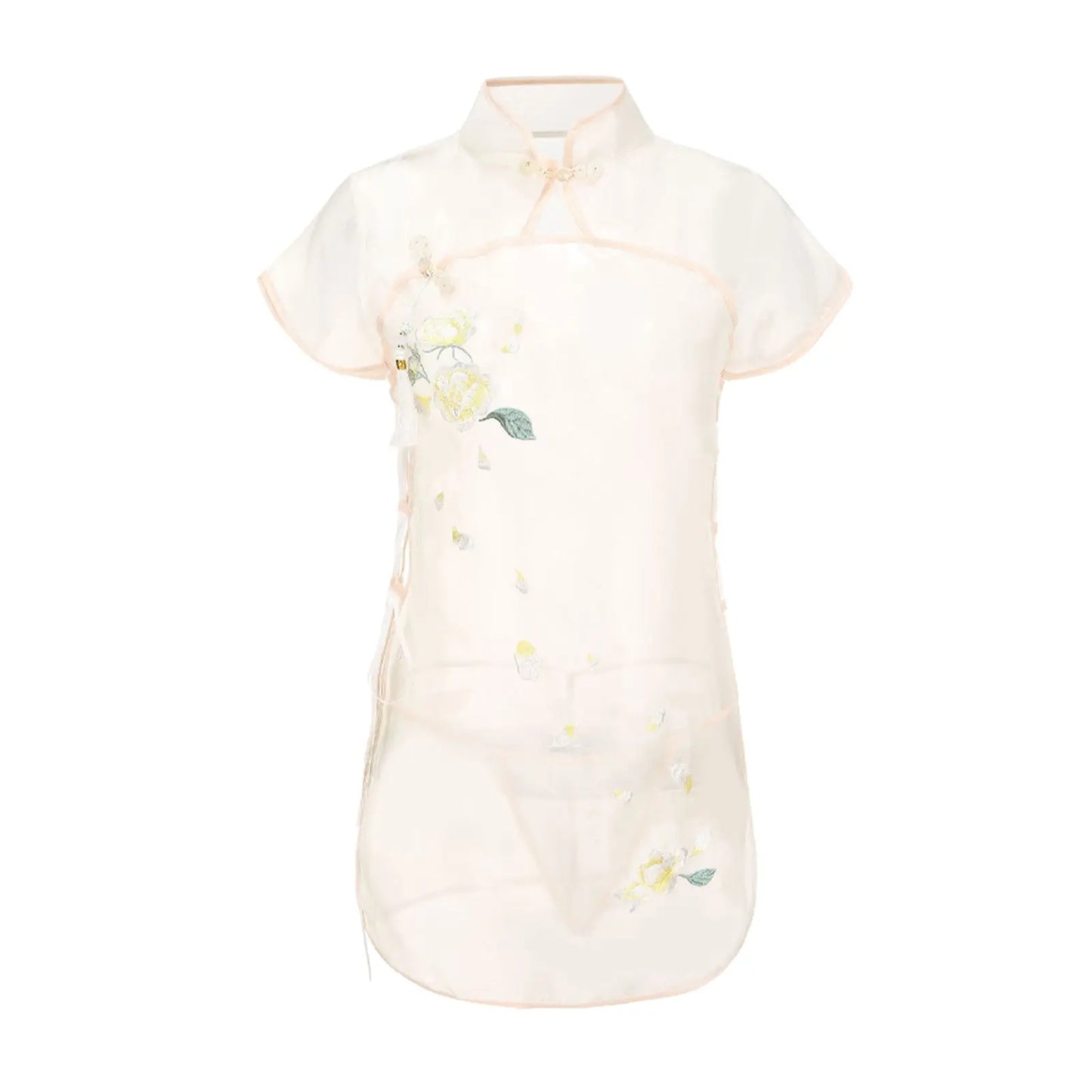 Blesssafe Sexy Floral Embroidery Lingerie Dress Sheer Mesh Side Slit Chinese Dresses Blesssafe