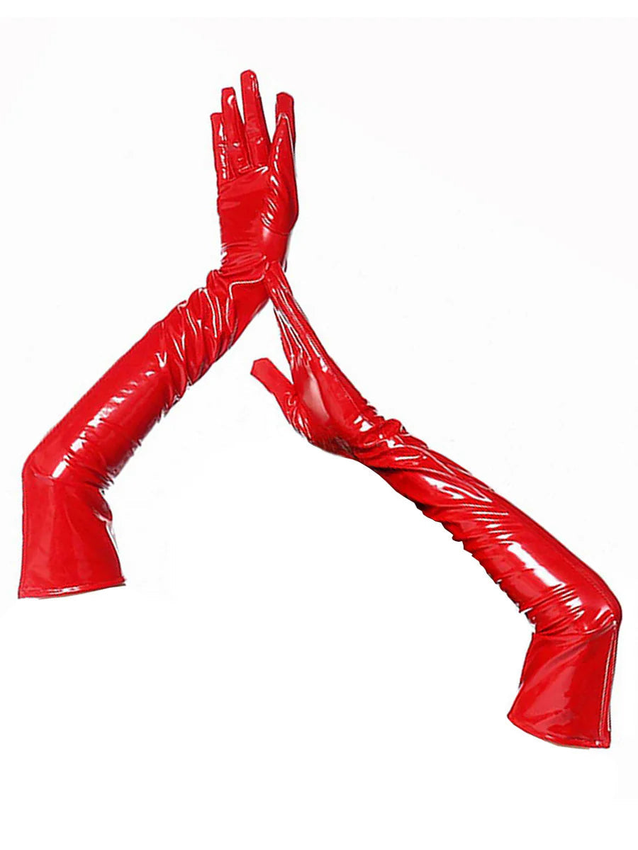 Faux Leather Lingerie Wet Look Long Gloves blesssafe