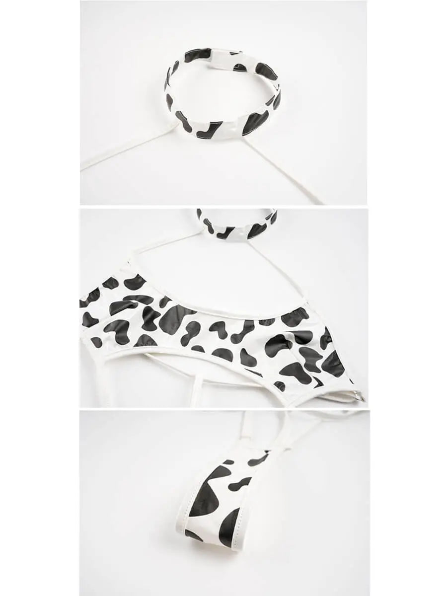 Strappy Cow Print Bodysuit - Sexy Open Back Anime Romper Blesssafe