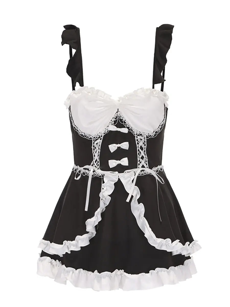 Black and White Maid Outfit - Sexy Anime Lingerie Cosplay Apron Dress Blesssafe