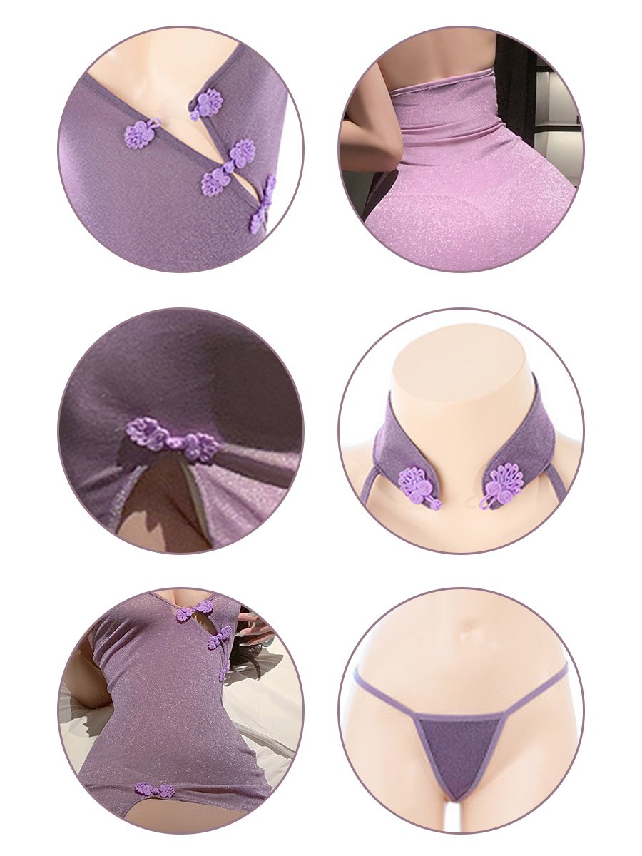 Glitter Purple Slit Cheongsam Dress - Shiny Rave Chinese Qipao Blesssafe