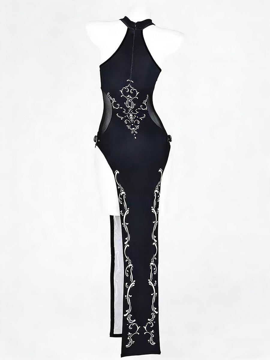 Gothic Elf High Slit Cheongsam - Dark Fantasy Anime Qipao Gown Blesssafe