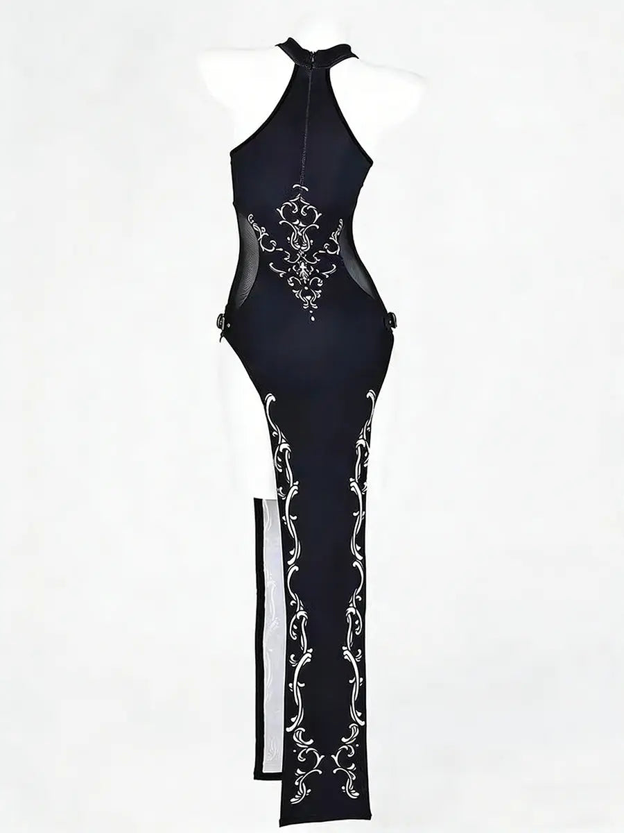 Gothic Elf High Slit Cheongsam - Dark Fantasy Anime Qipao Gown Blesssafe