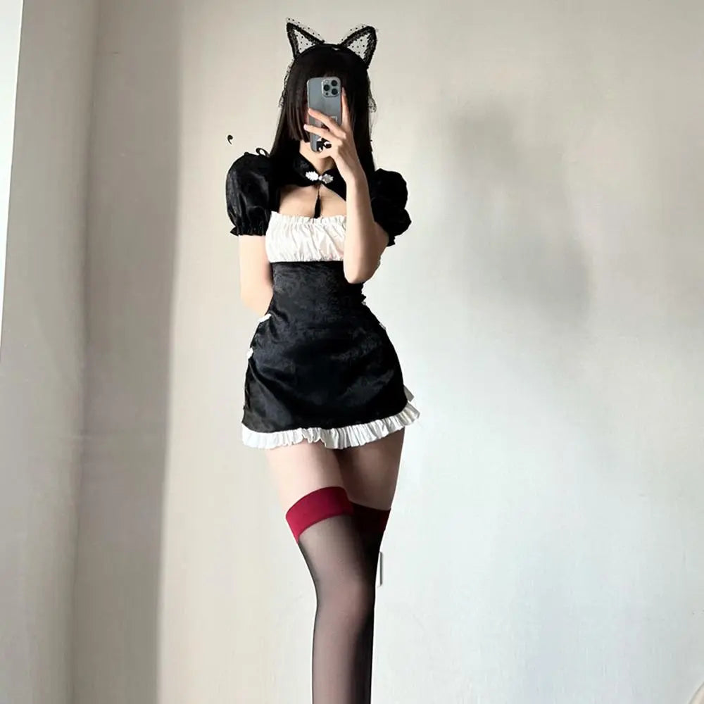 Sexy Chinese Cheongsam Dress Vintage Lolita Anime Cosplay Lingerie High Split Backless Qipao Blesssafe