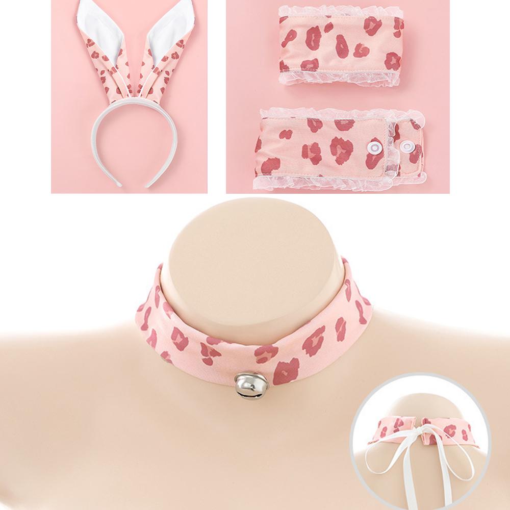 Sexy Bunny Girl Anime Lingerie Button Crotch Leopard Bodysuit blesssafe