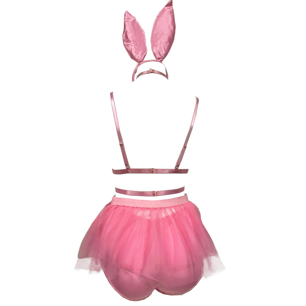 Sexy Playboy Bunny Lingerie Costume Micro Bra and Mesh Mini Skirt Cosplay Outfit blesssafe