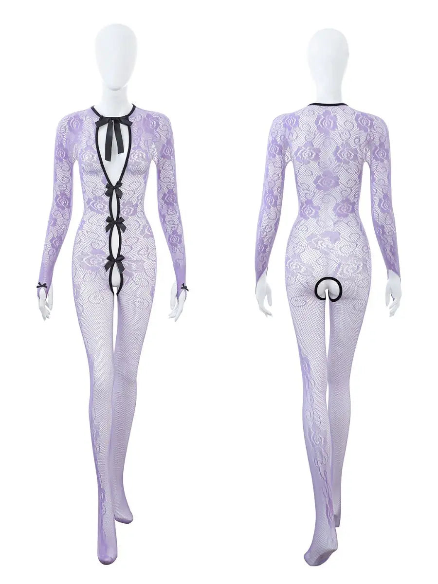 Purple Floral Lace Maid Cosplay Lingerie Set Blesssafe