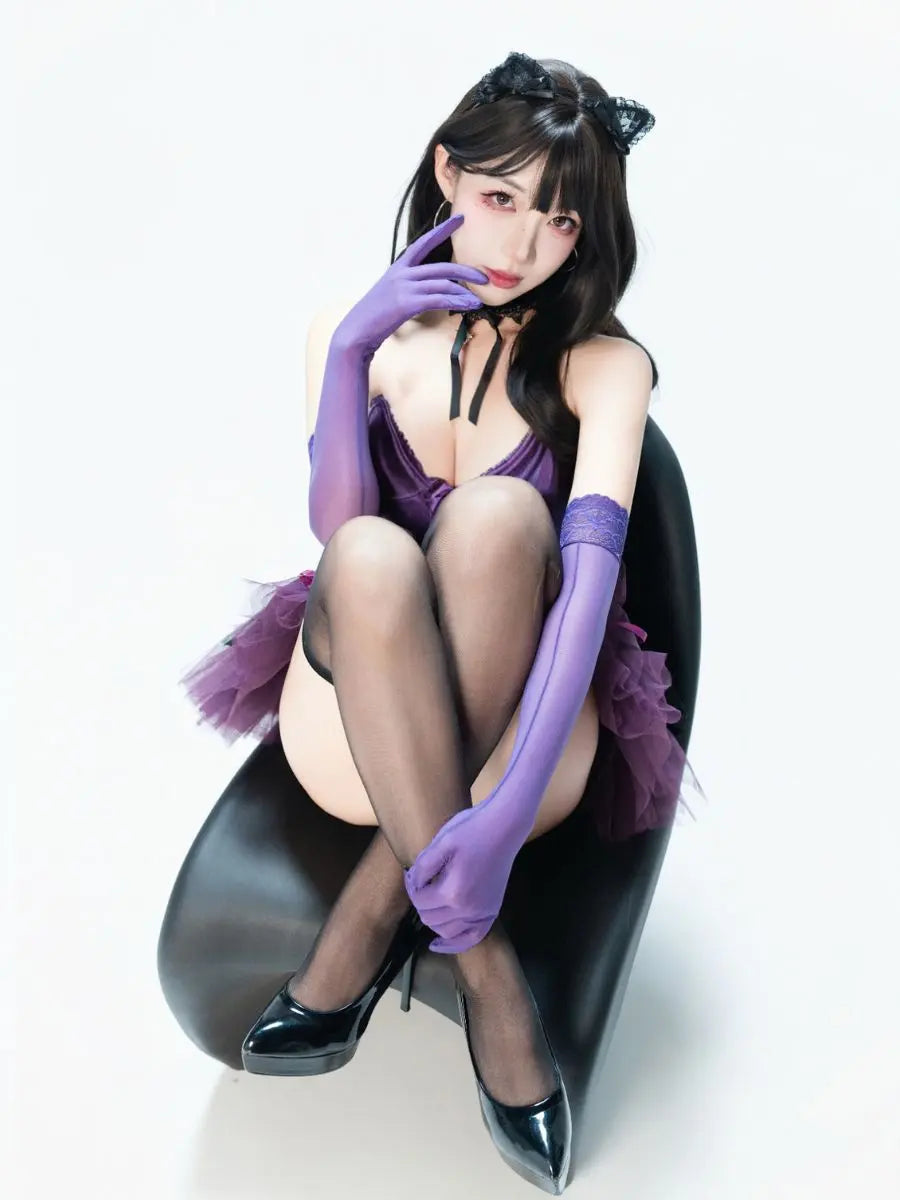 Purple Gothic Lingerie Catgirl Cosplay Set blesssafe