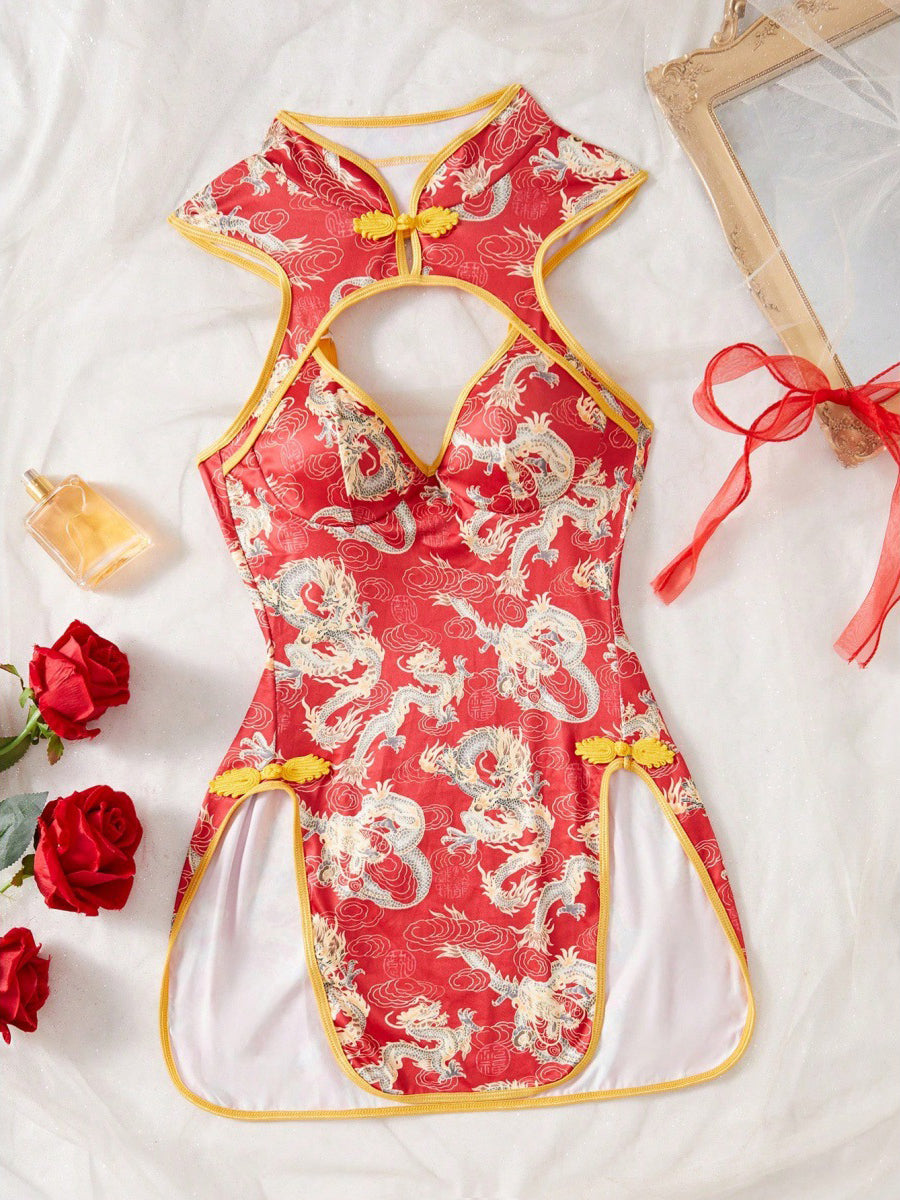 Red High-Slit Halter Cheongsam - Sexy Backless Chinese Qipao Blesssafe