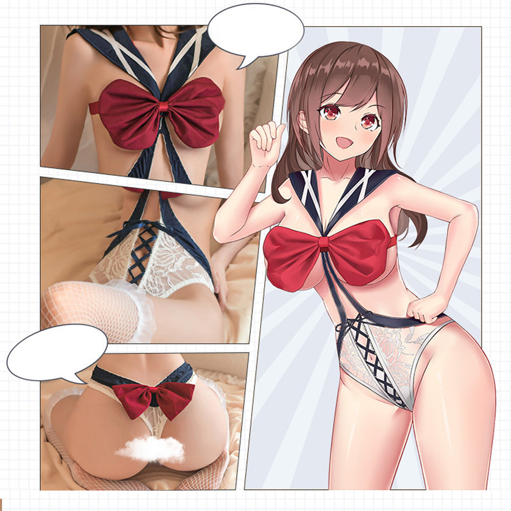 Anime Lace Crotchless Teddy Lingerie - Naughty Open Schoolgirl Blesssafe
