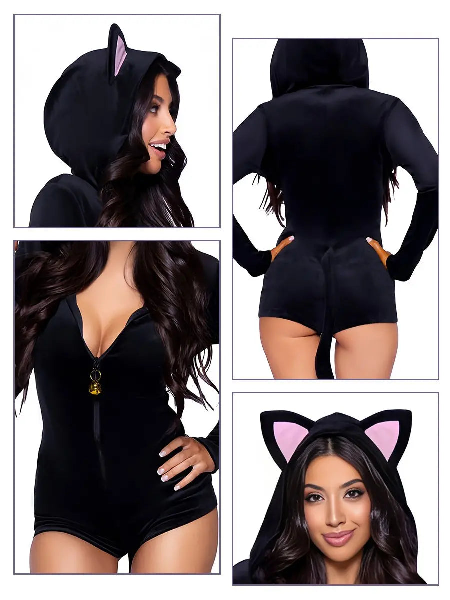 Black Cat Hooded Bodysuit Cosplay Costume blesssafe