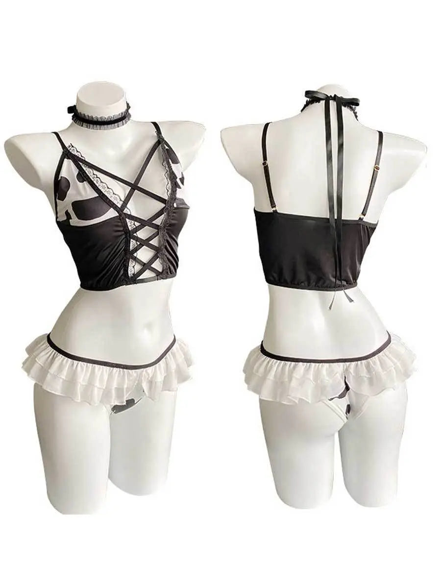 Milk Cow Bra and Panty Set - Kawaii Ruffled Animal Lingerie Blesssafe