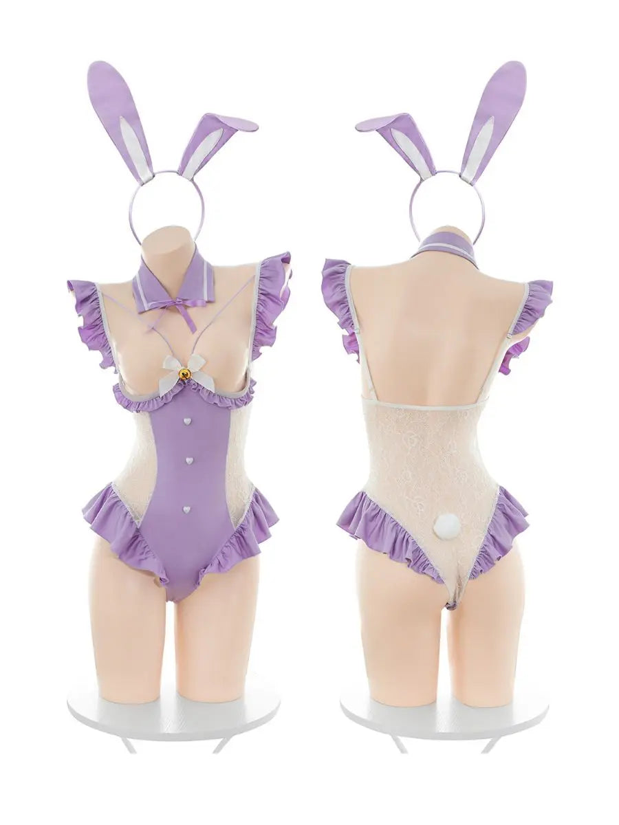Cute Cupless Bunny Lace Teddy Lingerie - Open Bust Anime Outfit blesssafe