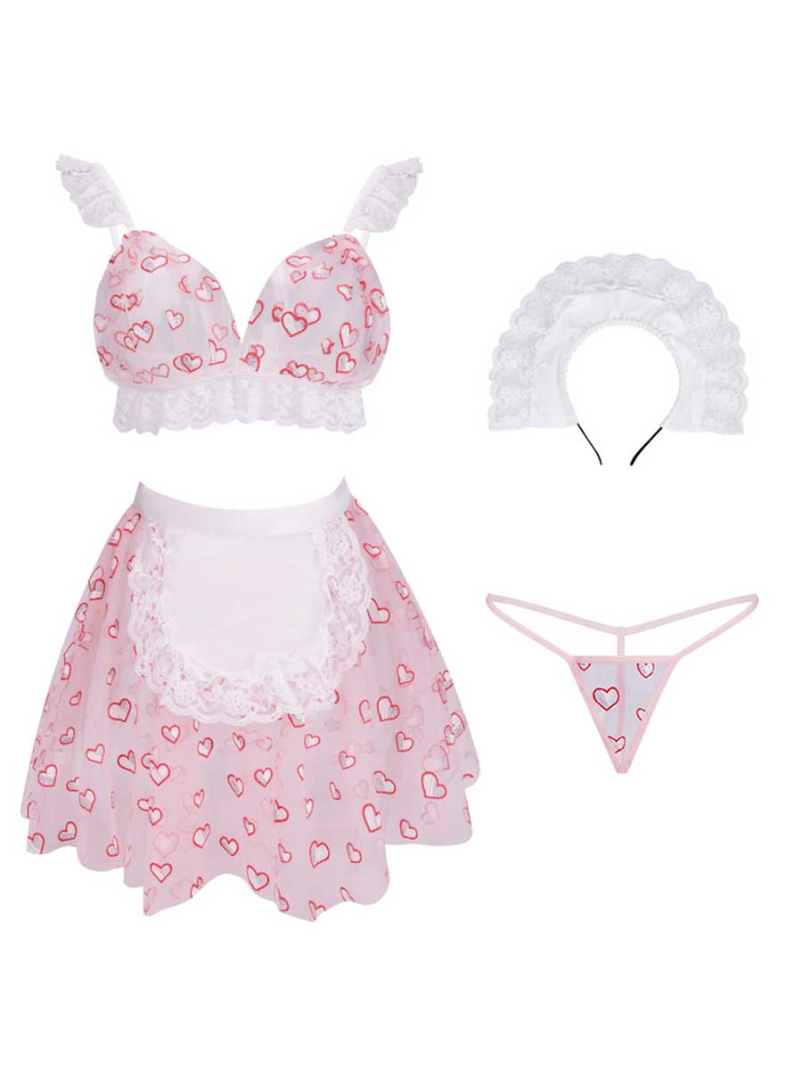 Sweet Pink Heart Maid Lingerie Set Blesssafe