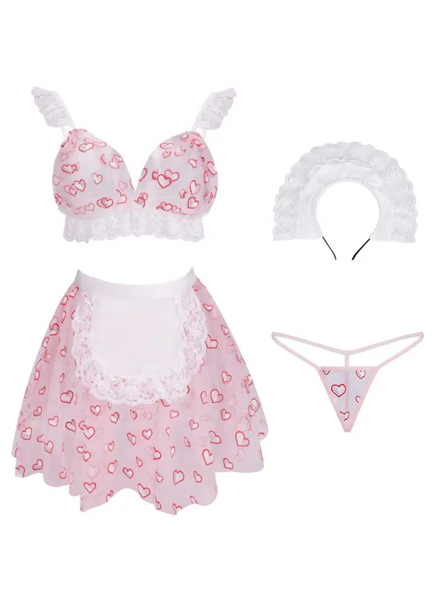 Sweet Pink Heart Maid Lingerie Set Blesssafe