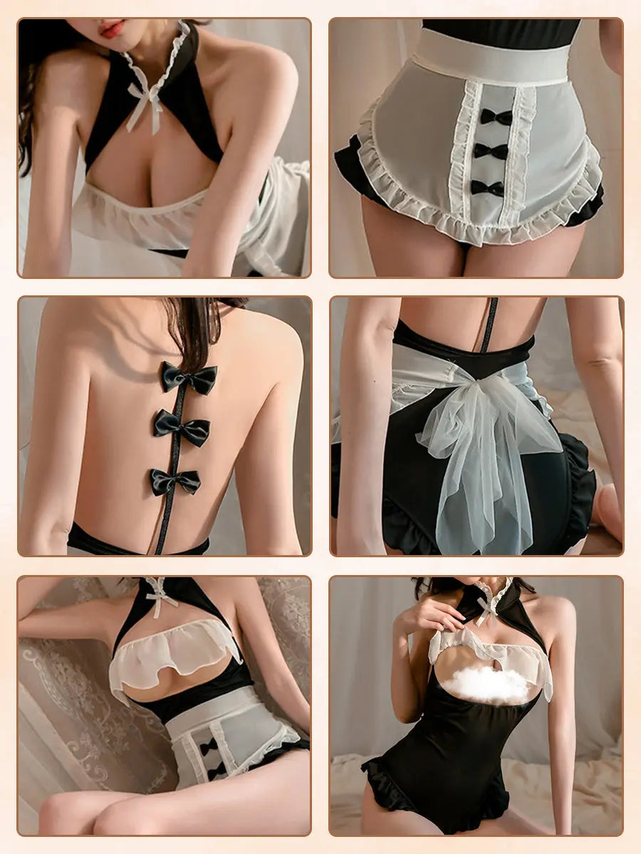Open Cup Maid Cosplay Lingerie Bodysuit Set Blesssafe