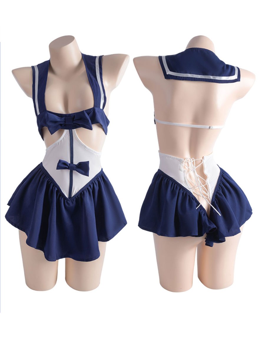 Open Back Sailor Style Lingerie Dress - Sexy Backless JK Nightie Blesssafe