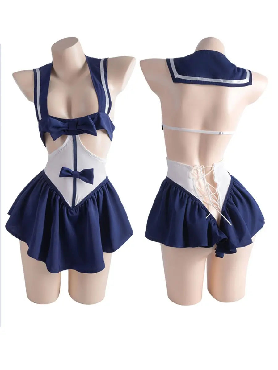 Open Back Sailor Style Lingerie Dress - Sexy Backless JK Nightie Blesssafe