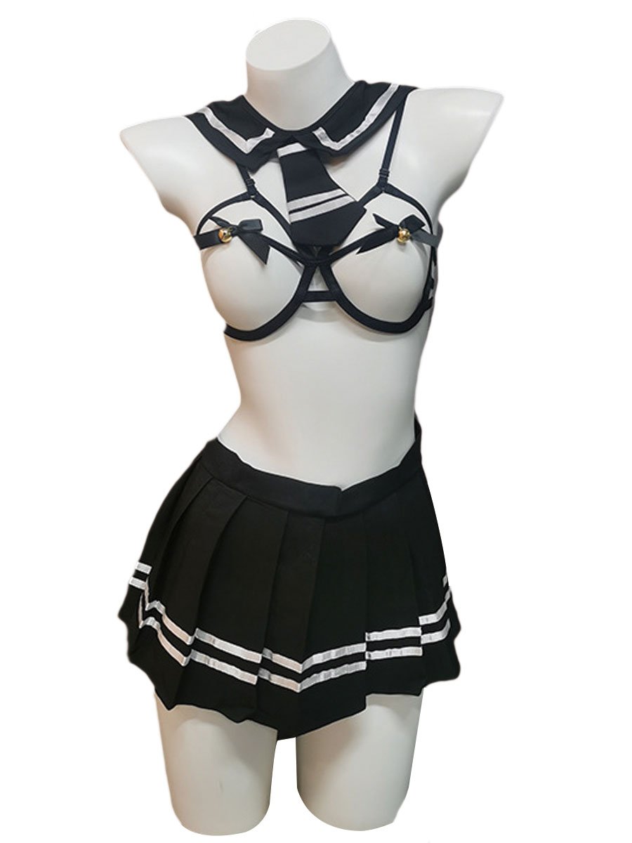 Japanese Open Cup Bra and Skirt Set - Revealing Anime Lingerie Blesssafe