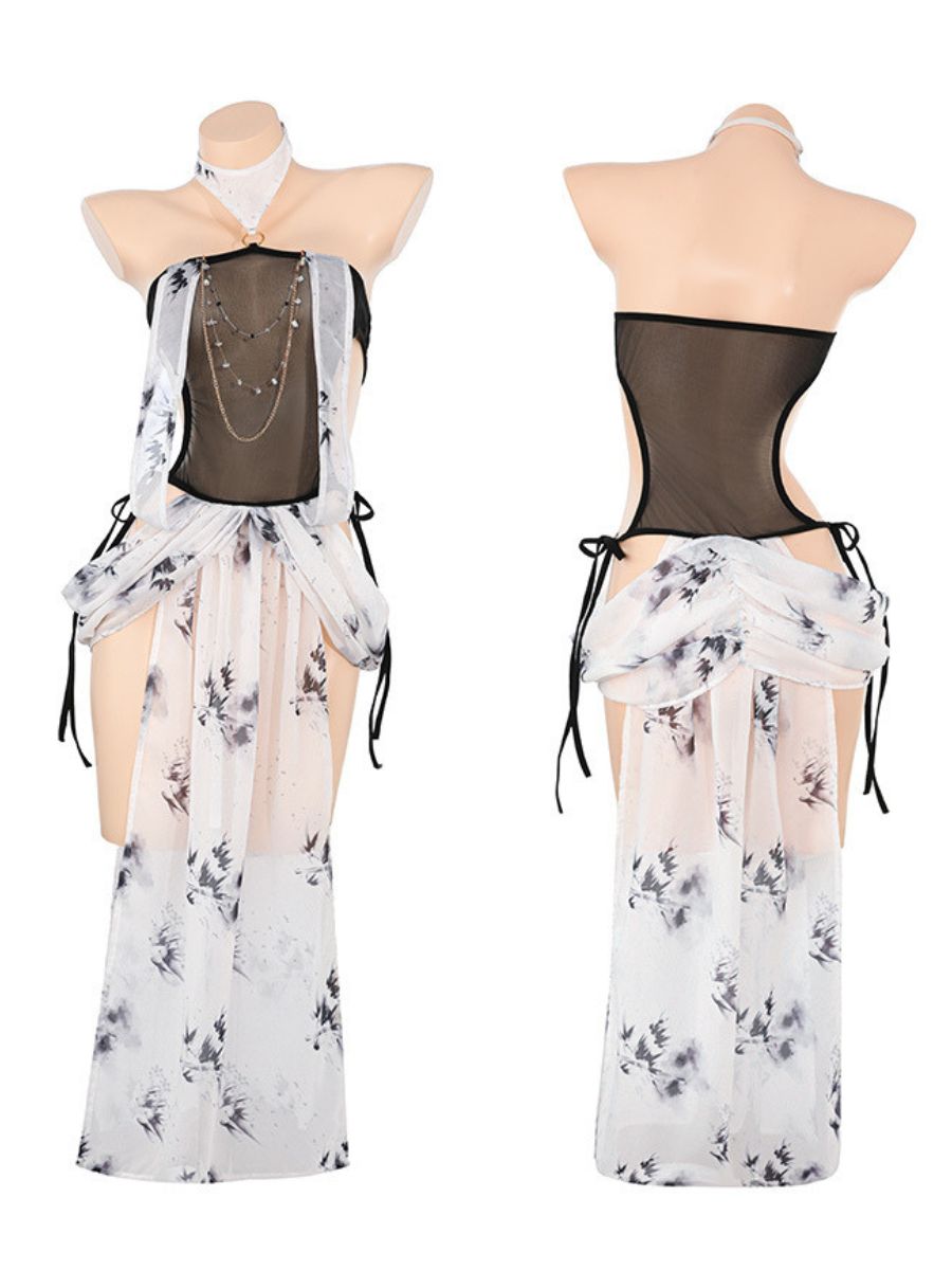 Vintage Chiffon Draped Lingerie Dress - Sheer Hanfu Inspired Gown Blesssafe