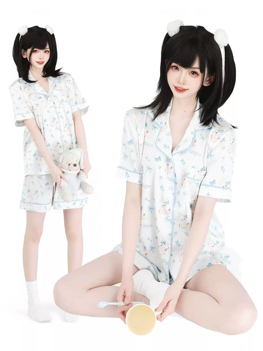Bedside Bunny Silky Faux Satin Pajamas Set - Loungewear BLESSSAFE