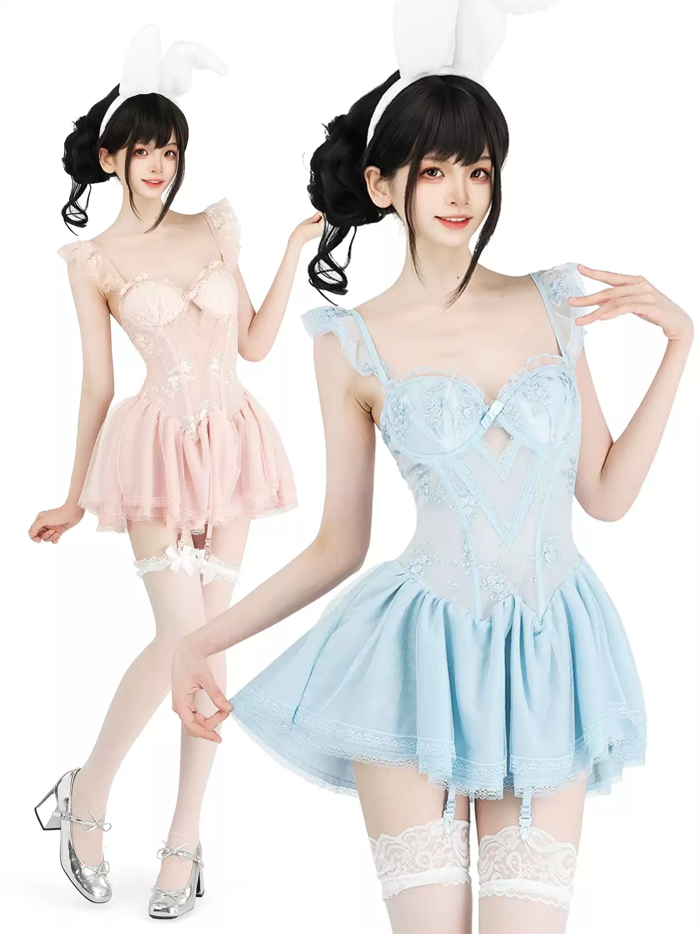 10、Rose Dance Ruffled Corset Lingerie Dress - Sexy Bedroom Outfits BLESSSAFE