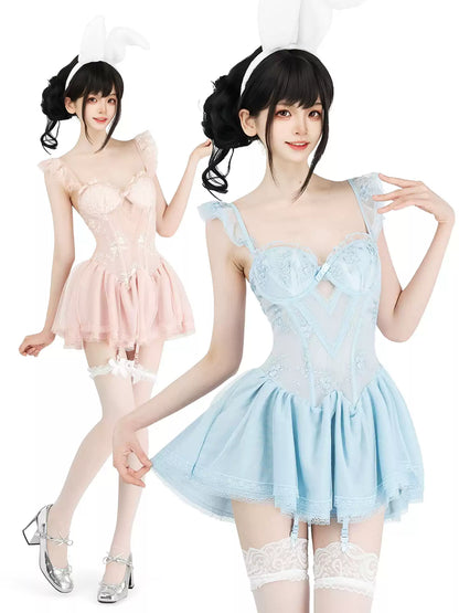 10、Rose Dance Ruffled Corset Lingerie Dress - Sexy Bedroom Outfits BLESSSAFE