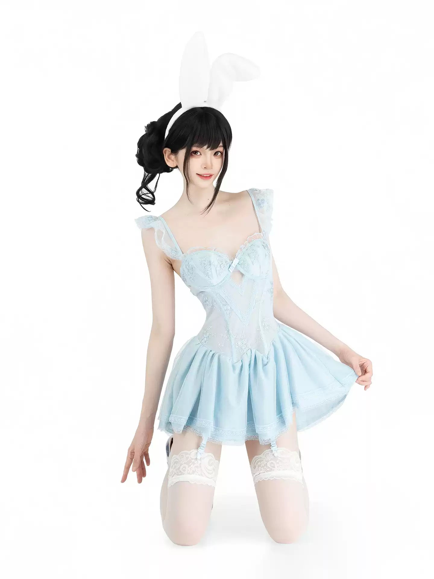 10、Rose Dance Ruffled Corset Lingerie Dress - Sexy Bedroom Outfits BLESSSAFE