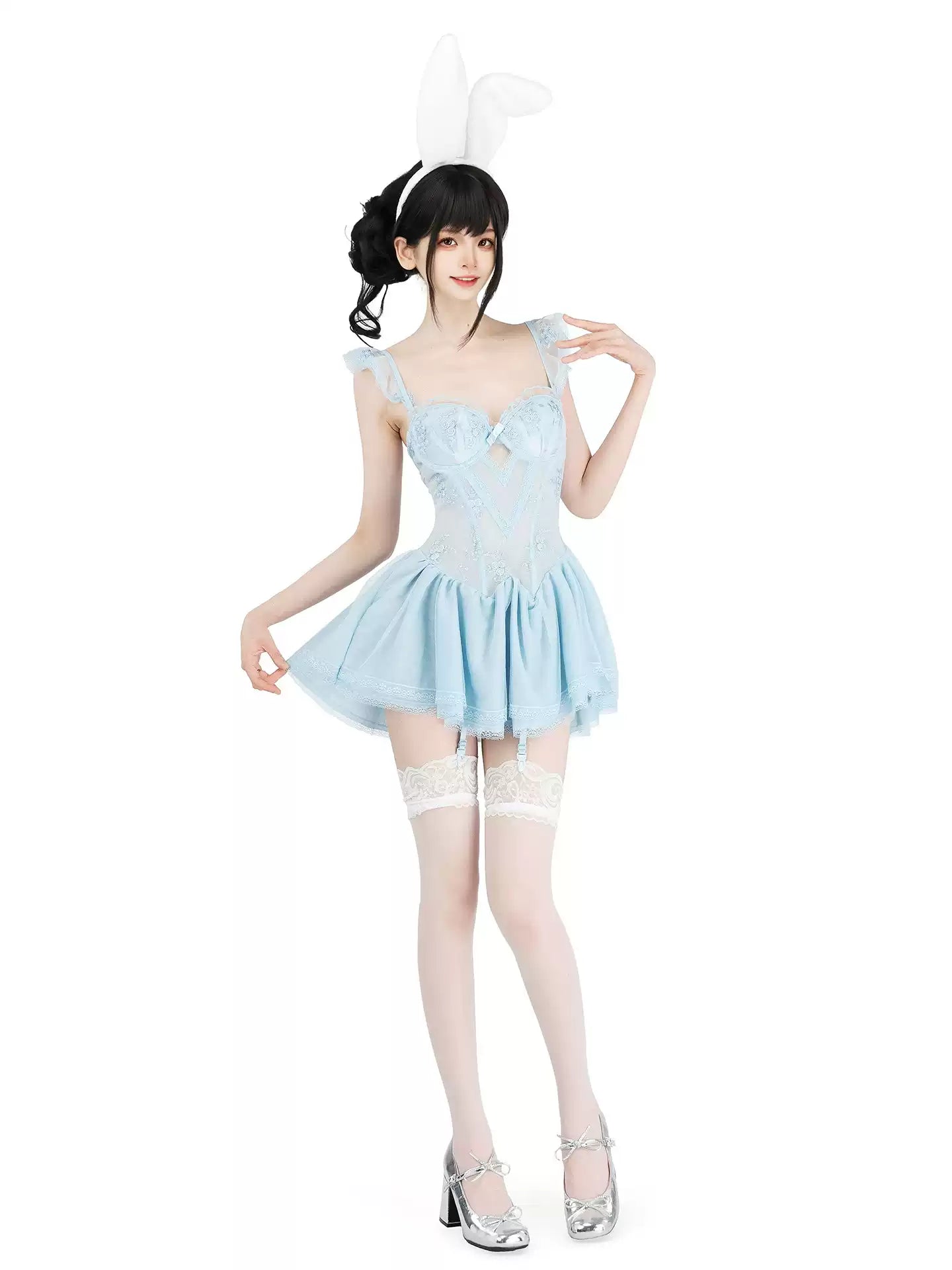 10、Rose Dance Ruffled Corset Lingerie Dress - Sexy Bedroom Outfits BLESSSAFE