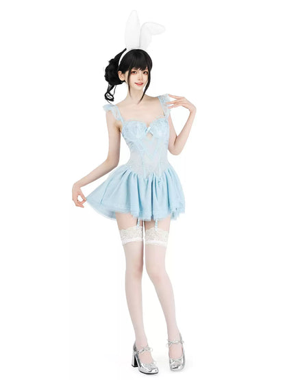 10、Rose Dance Ruffled Corset Lingerie Dress - Sexy Bedroom Outfits BLESSSAFE