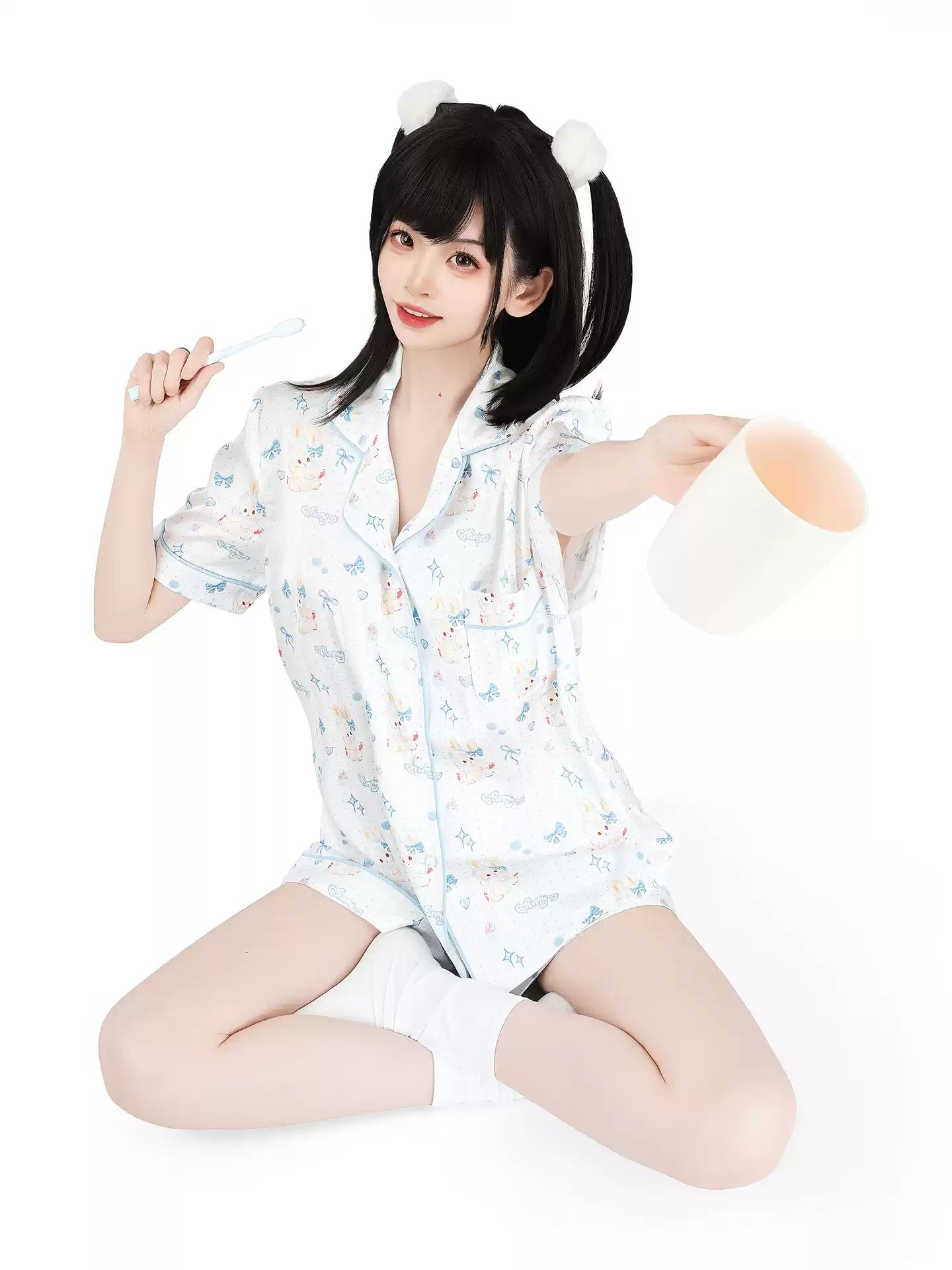 Bedside Bunny Silky Faux Satin Pajamas Set - Loungewear BLESSSAFE