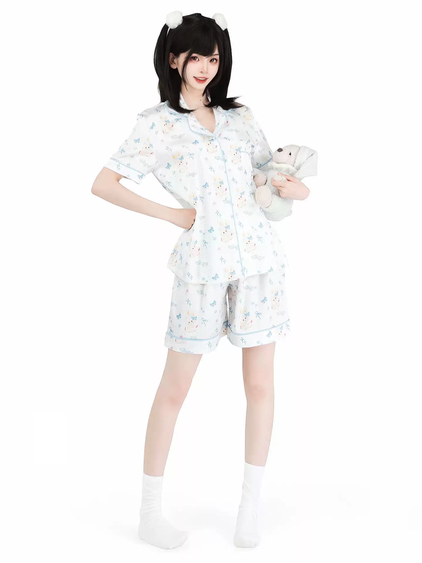 Bedside Bunny Silky Faux Satin Pajamas Set - Loungewear BLESSSAFE
