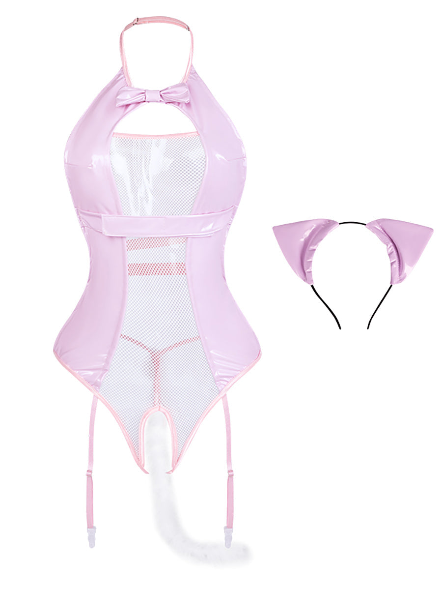 Wet Look Cat Crotchless Bodysuit blesssafe