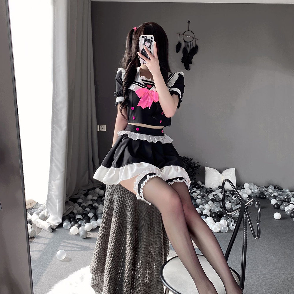 Classic Japanese Anime Maid Lolita Lace Top and Skirt Uniform Set Blesssafe