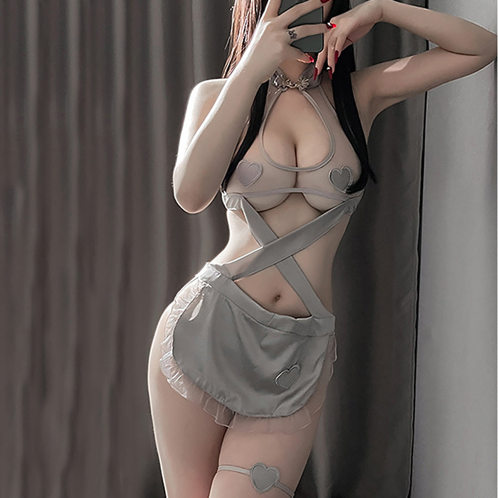 Chinese Cheongsam Maid Sheer Hollow Out Cosplay Lingerie Dress Blesssafe
