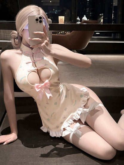 Heart Cut-out Cheongsam Dress - Sexy Keyhole Chinese Style Gown Blesssafe