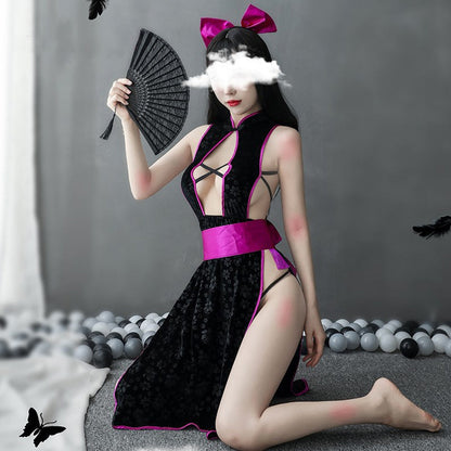 Chinese Cheongsam High Split Cross Back Strappy Anime Cosplay Costume Blesssafe