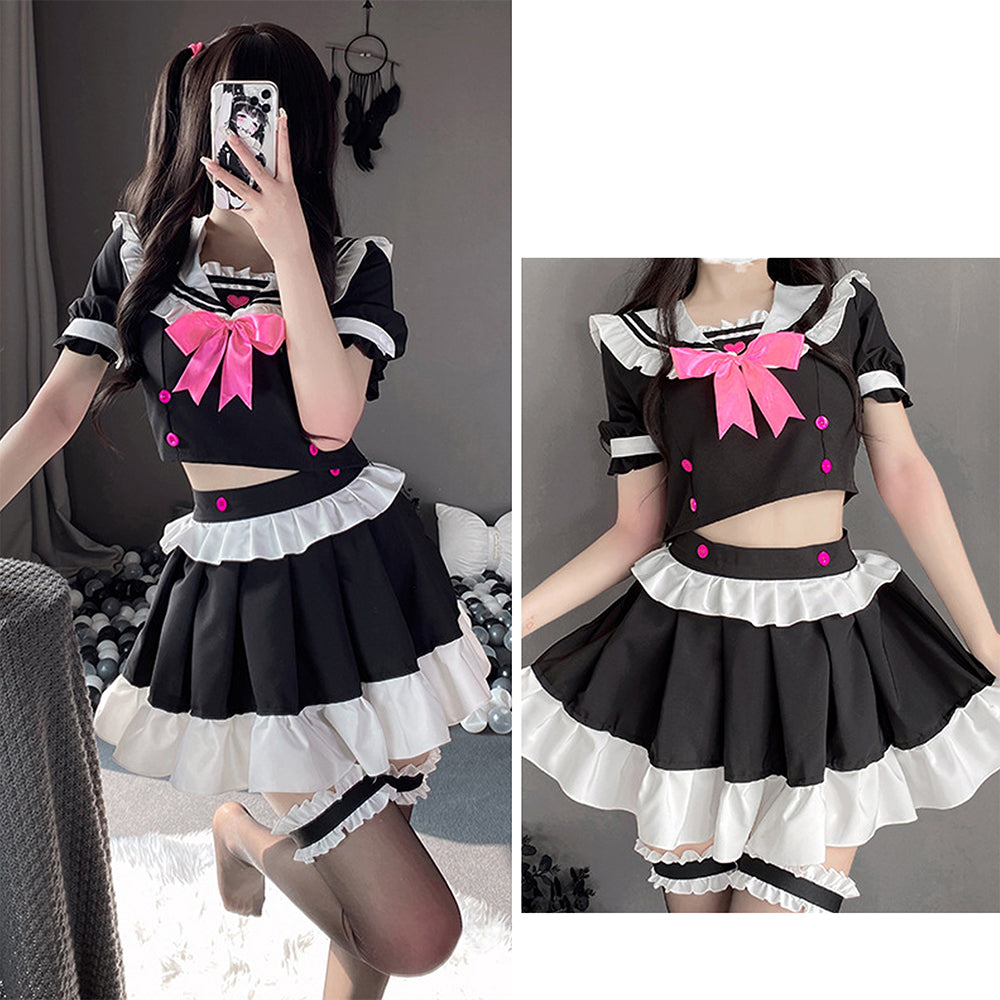 Classic Japanese Anime Maid Lolita Lace Top and Skirt Uniform Set Blesssafe